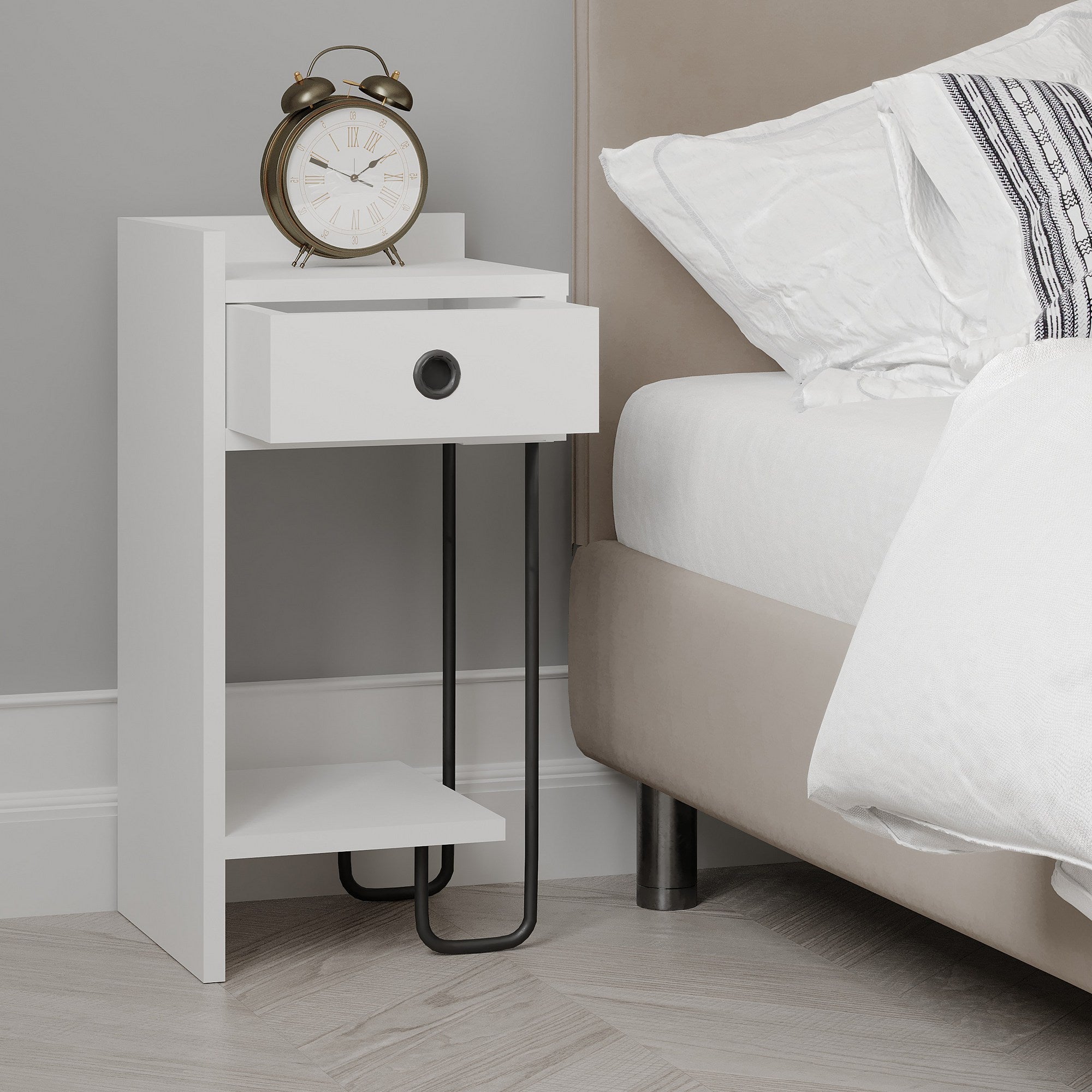 Sirius Left - Bedside Table - White V2
