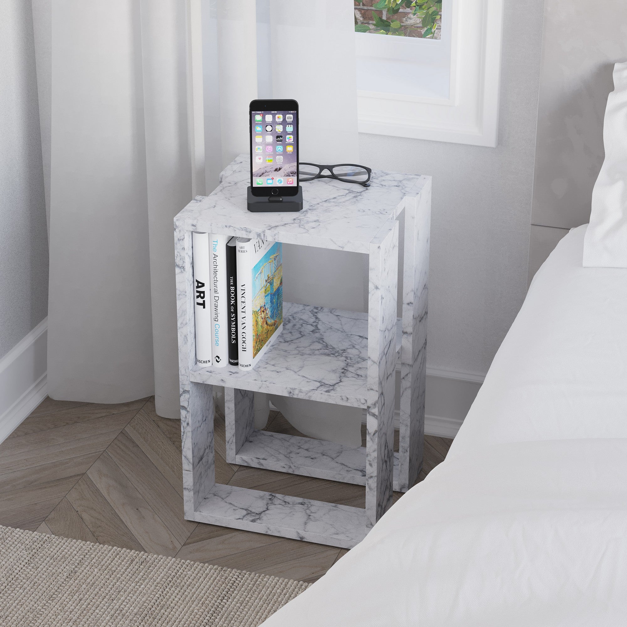 Lonie - Bedside Table - Carrara Marble