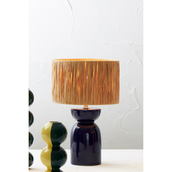 Lamp - Palma - Ceramic + Raffia - Indigo + Natural