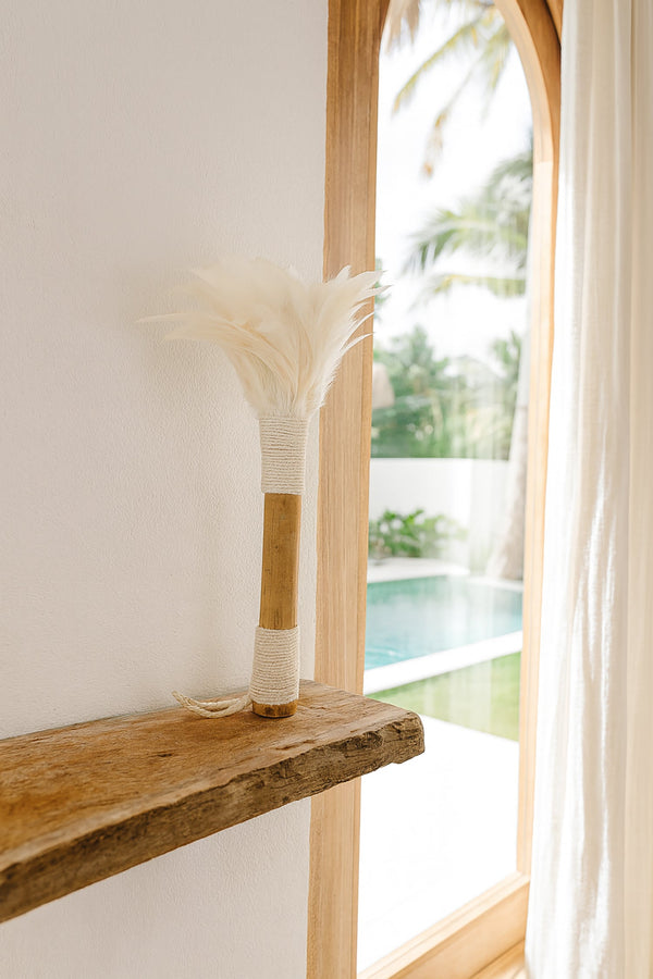 Plumero Decorativo Kemoa - Bambú Y Plumas Blancas