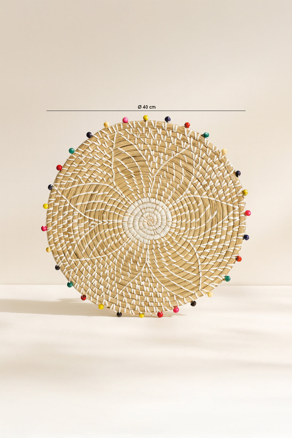 Milos - Decorative Basket In Seagrass And Wooden Beads