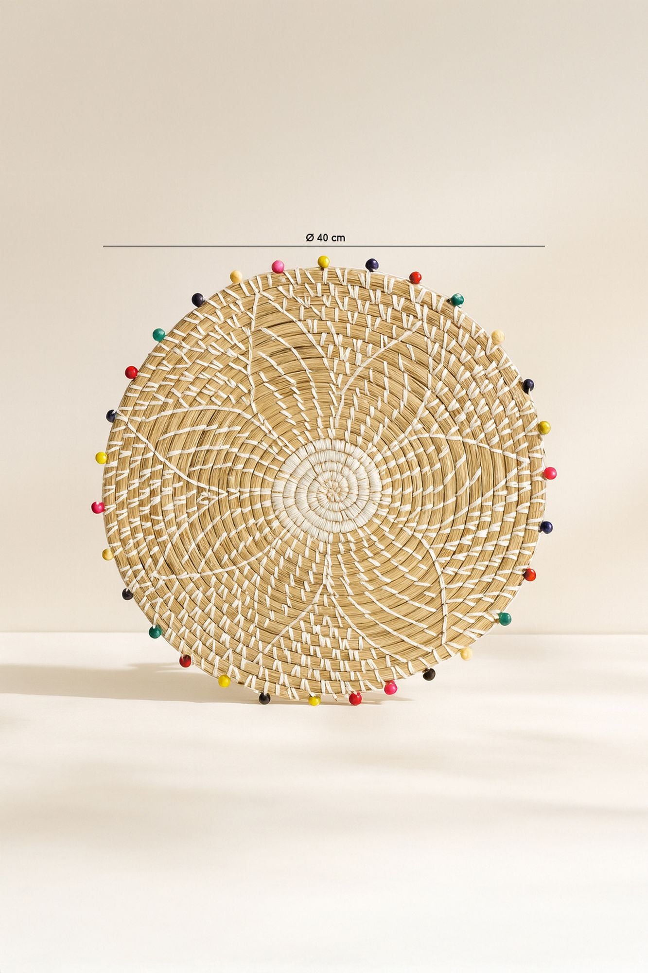 Milos - Decorative Basket In Seagrass And Wooden Beads
