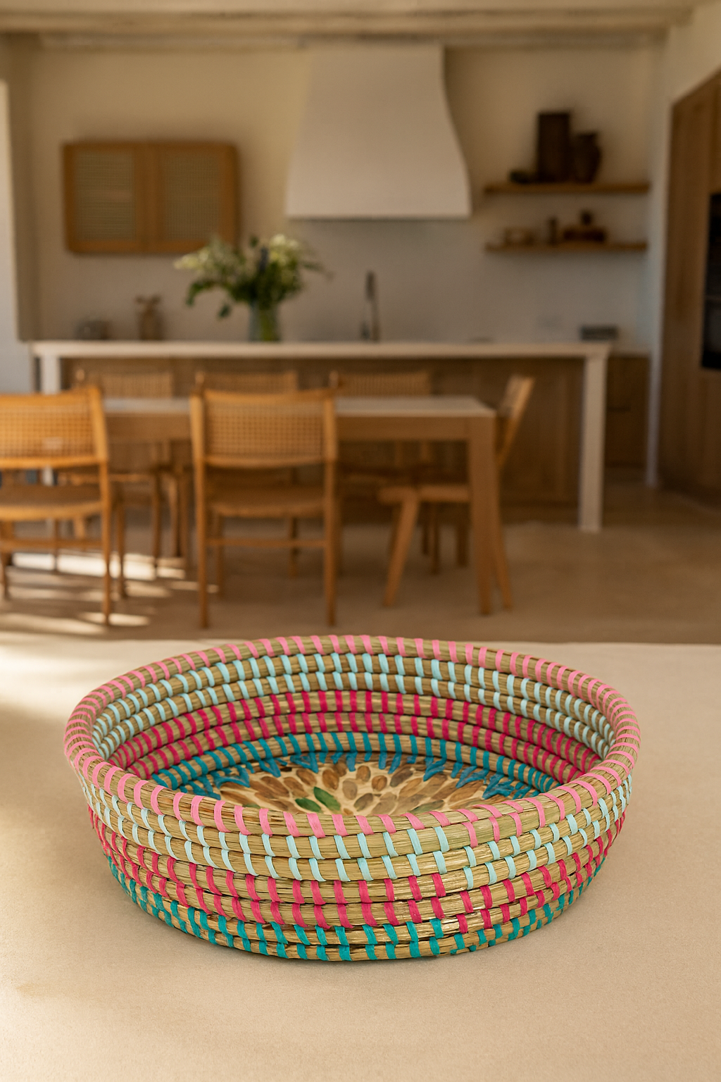 Paros Round Tray - Seagrass and Mother-of-Pearl