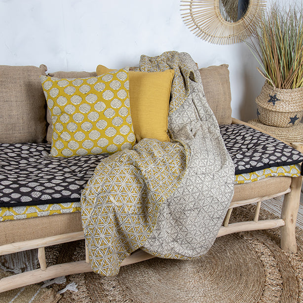 Punta Corta Housnia De Algodón - Amarillo Mostaza Con Estampado