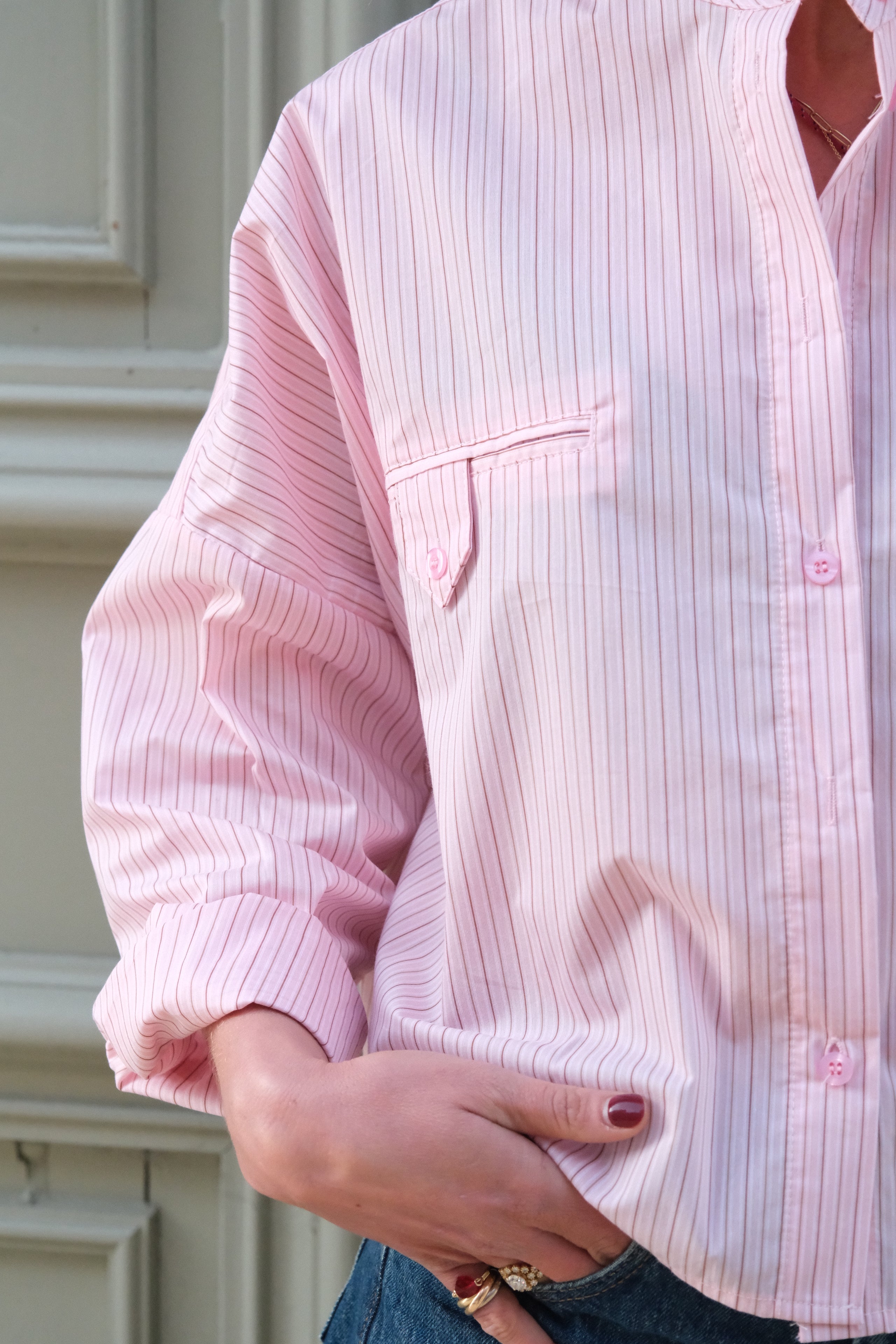 Astrid blouse with mandarin collar pink stripe