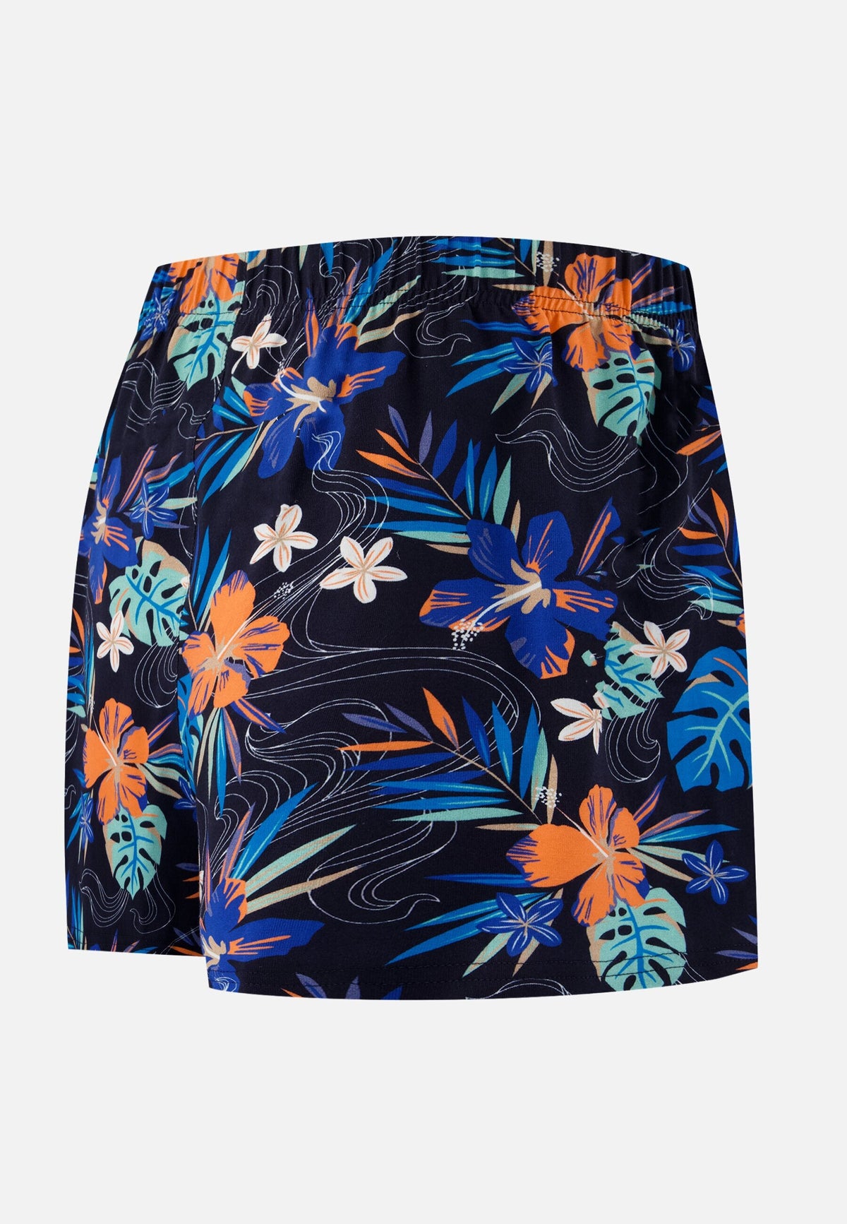 Caleçon À Motif Florales Fredo Hawaï En Jersey De Coton - Bleu Nautique