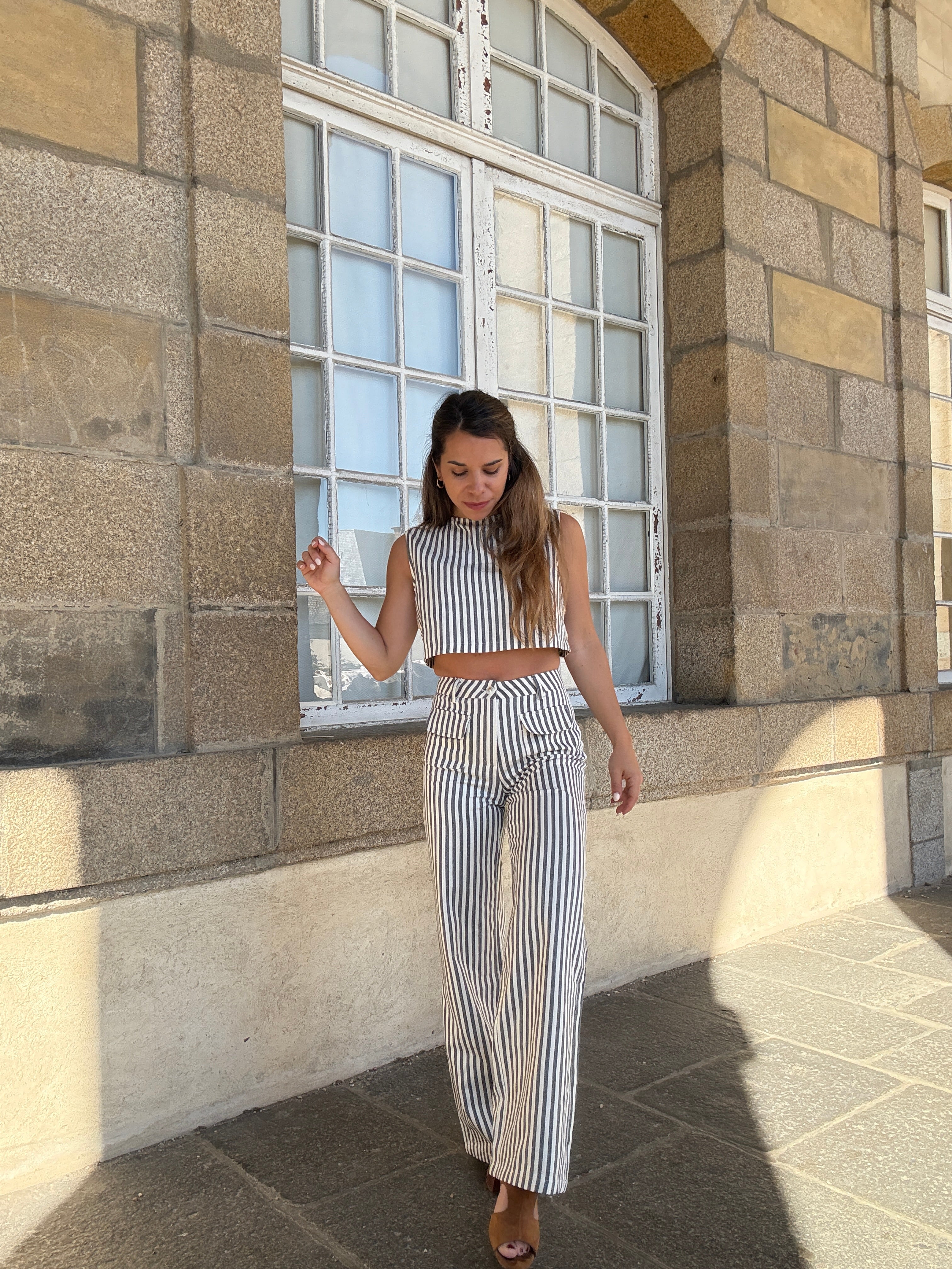 Pantalon Rayé Marin Bleu