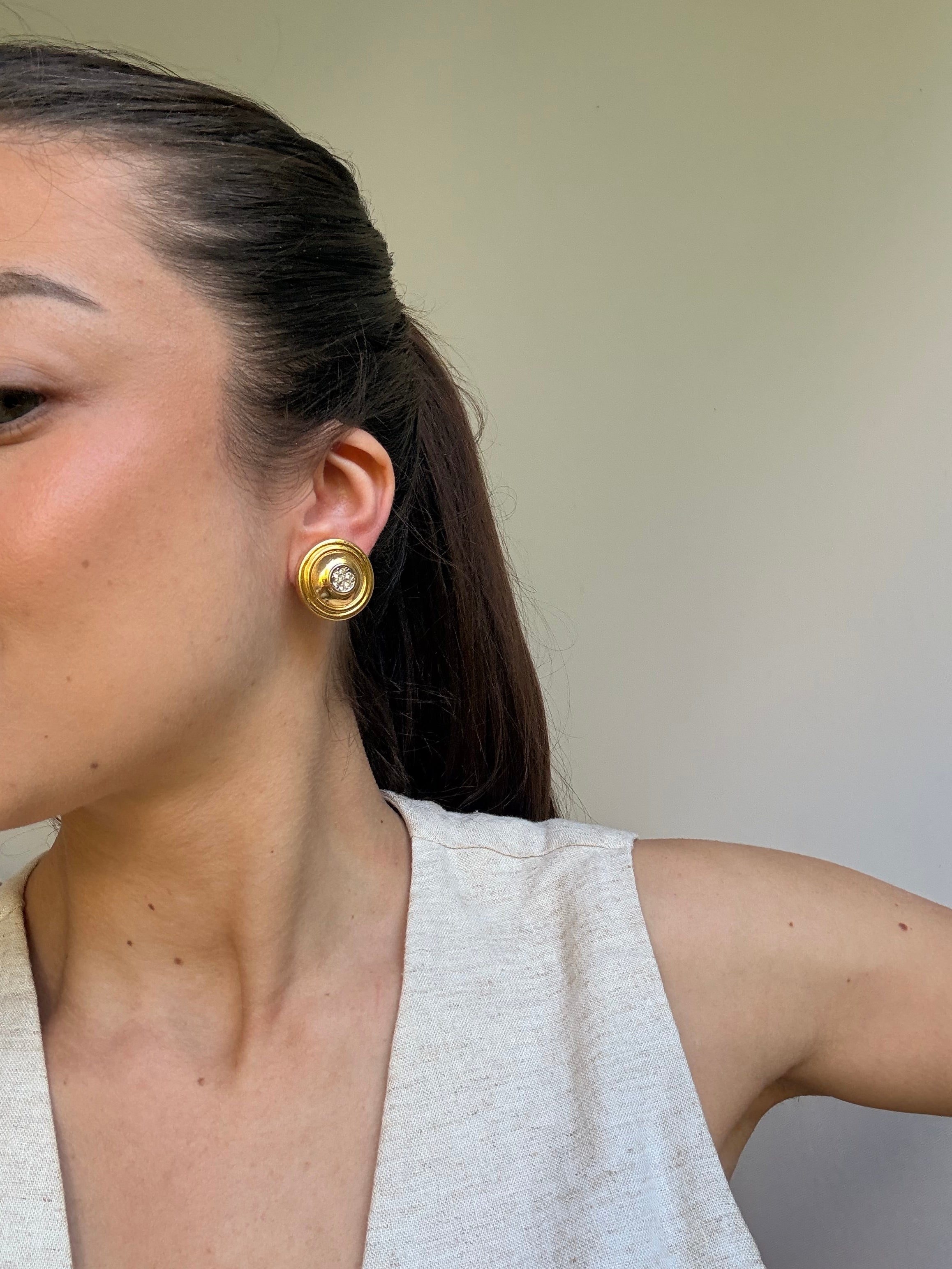 Boucles D’Oreilles David Grau Vintage - Rondes Dorées Et Strass