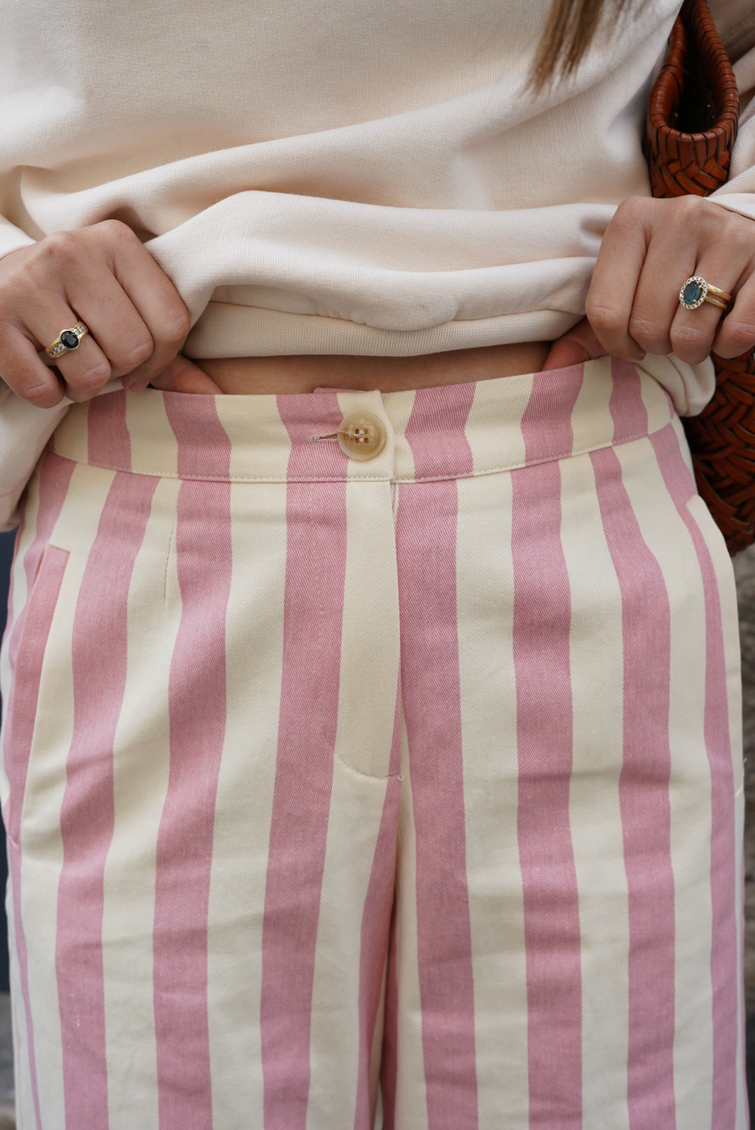 Pantalon Hubert Rayure Rose/Écru