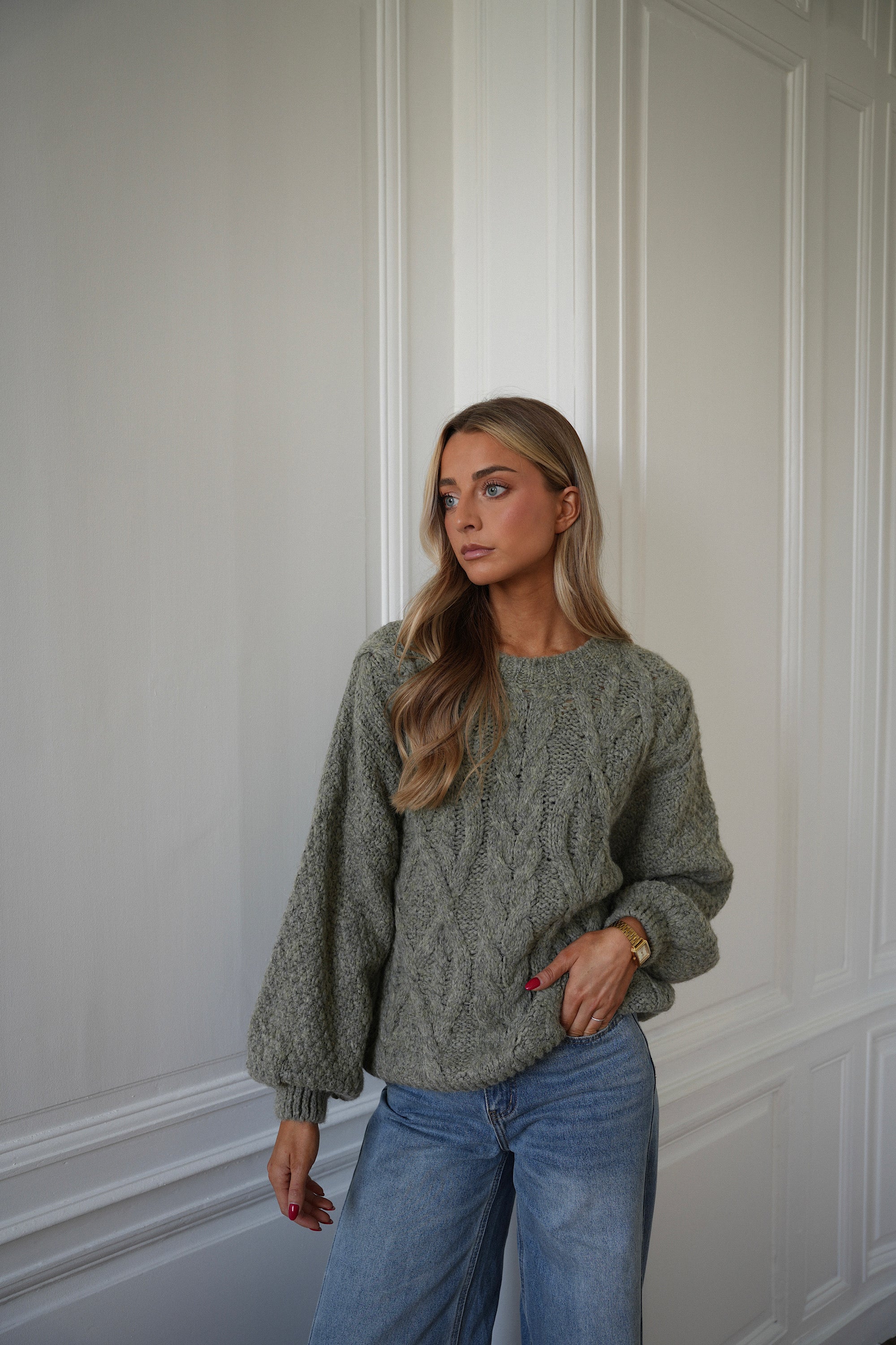 Pull Torsadé Santana - Kaki Clair