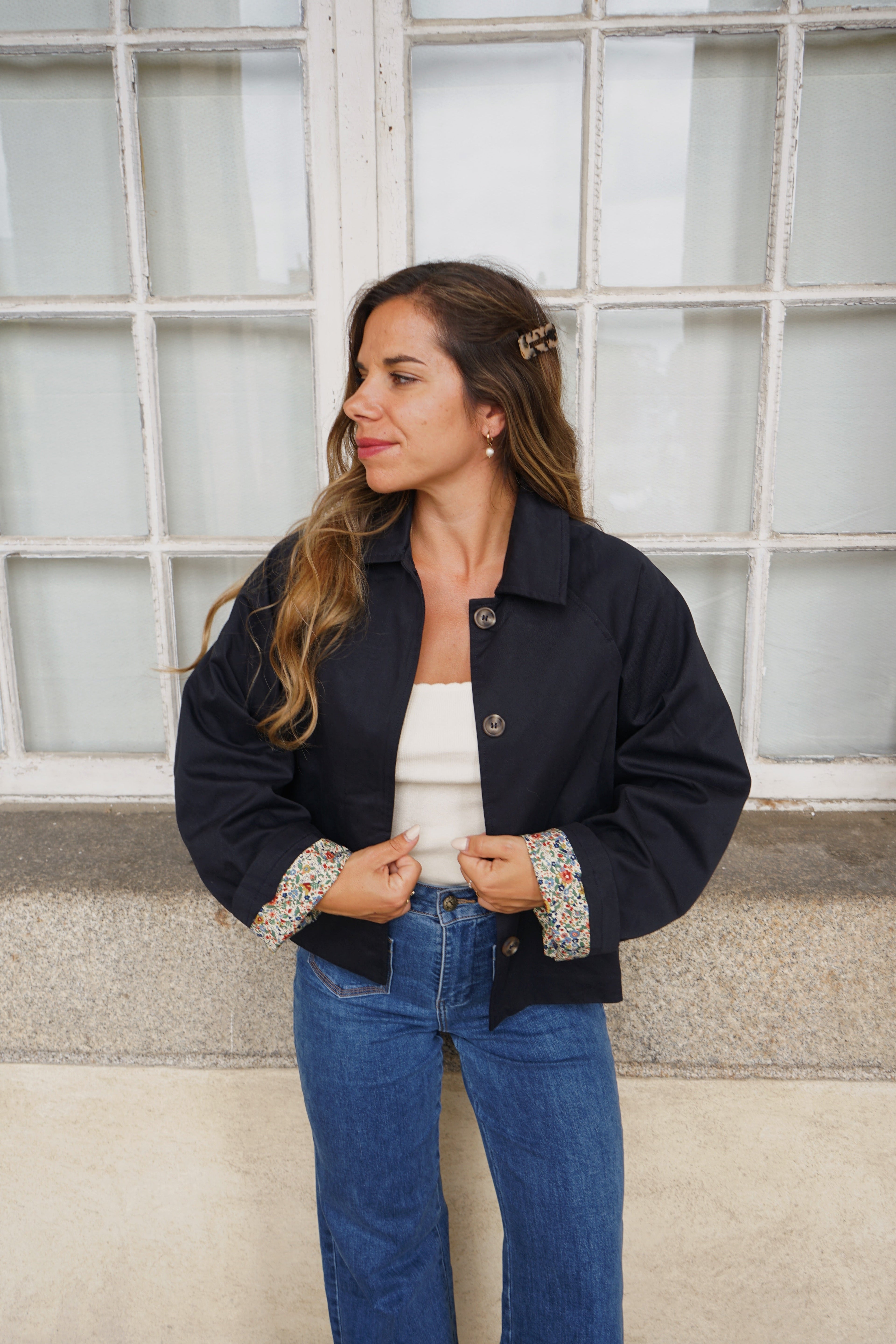 Liberty Cotton Trench Jacket Navy Edith