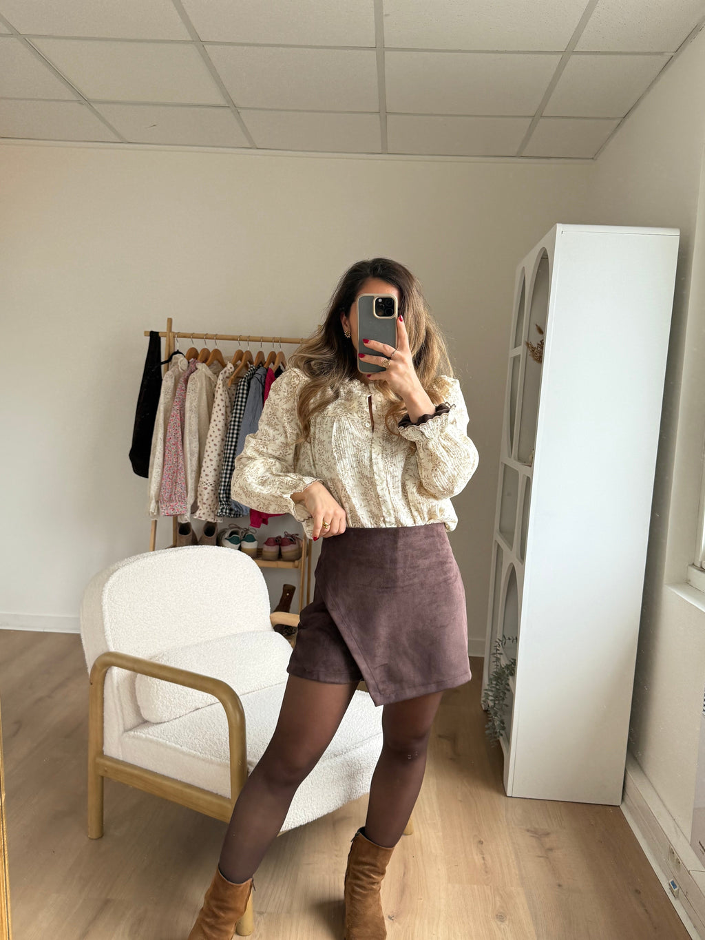 Jupe Short En Suédine Selena Chocolat