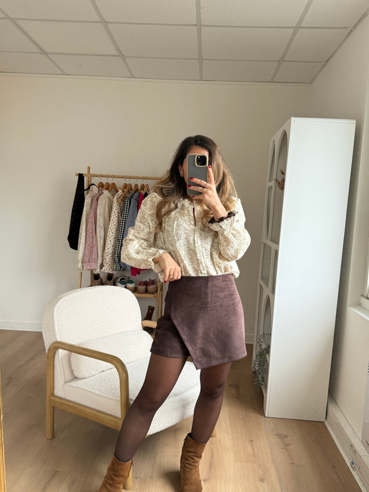 Jupe short en suédine Selena chocolat