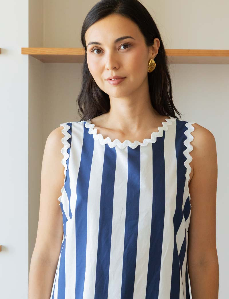 Robe À Rayures Blanches & Marine Juana