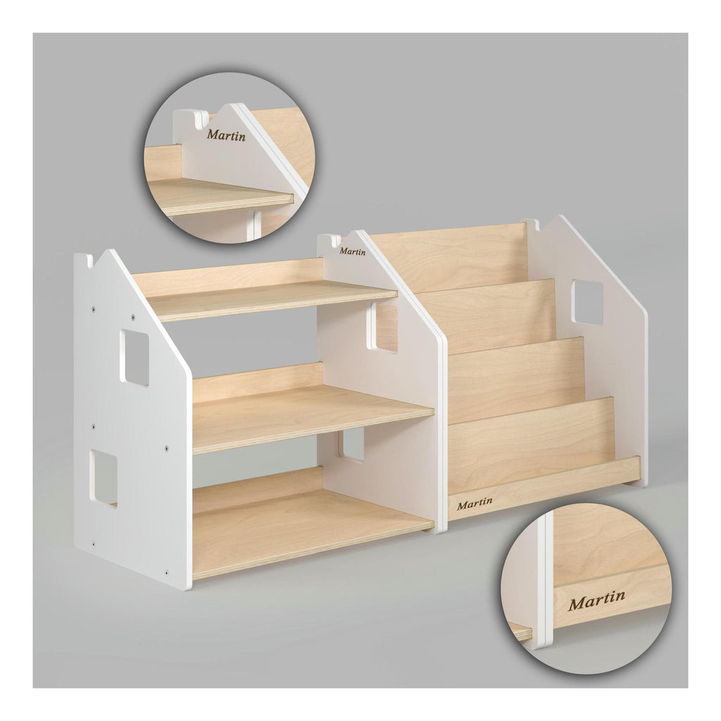 Librería y Estantería Para Juguetes Dúo – Blanco y Gris