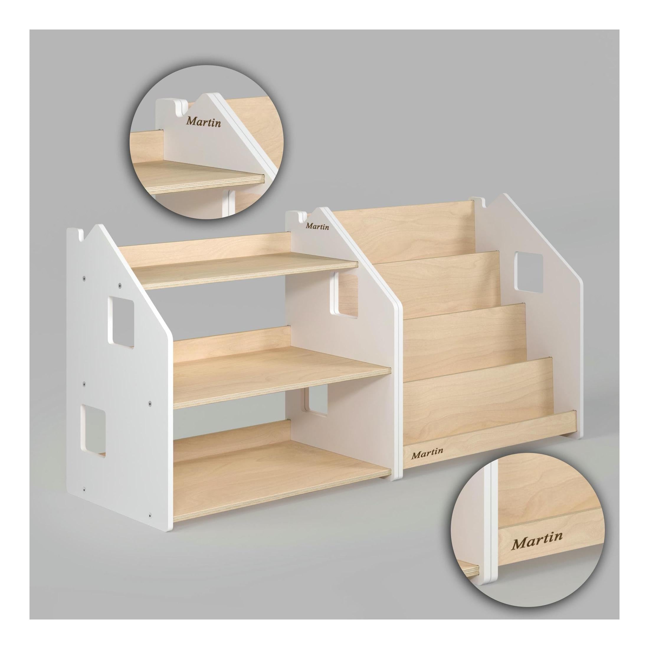 Librería y Estantería Para Juguetes Dúo – Blanco y Gris