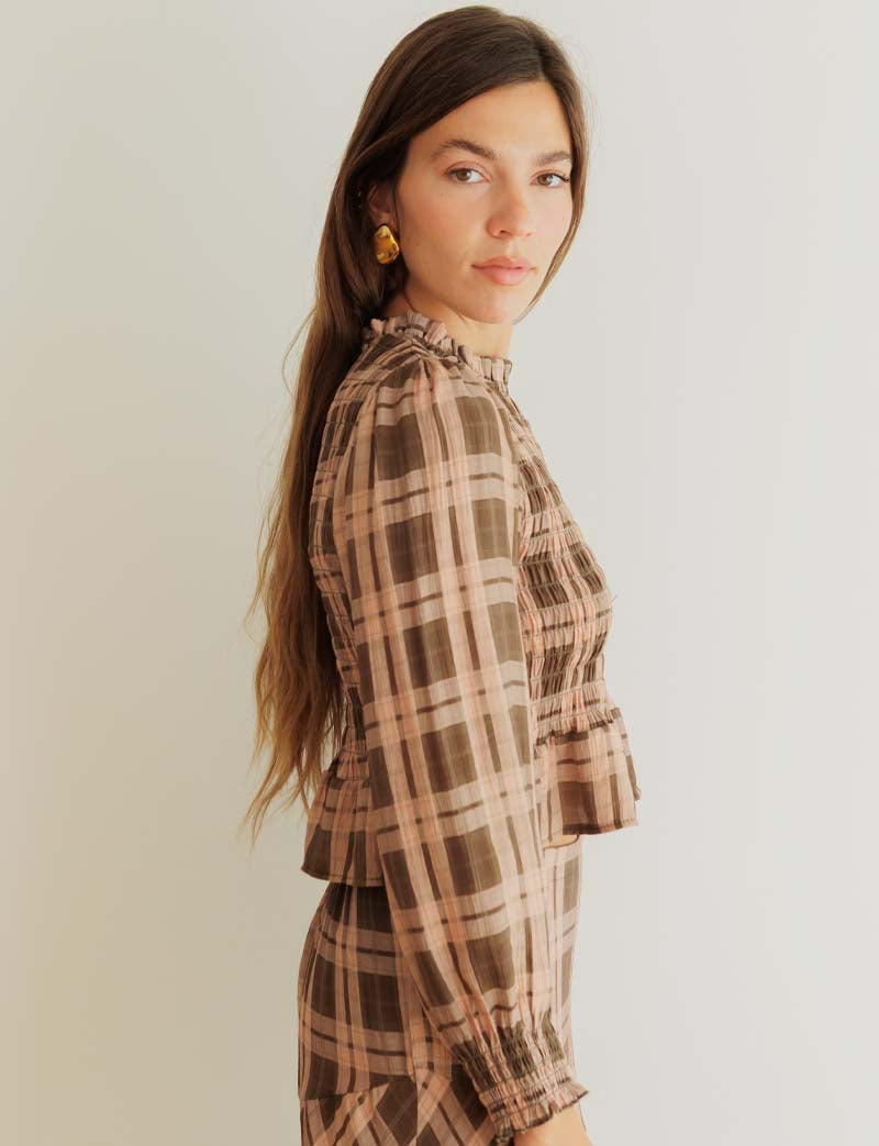 Palomy Pink & Olive Checked Blouse
