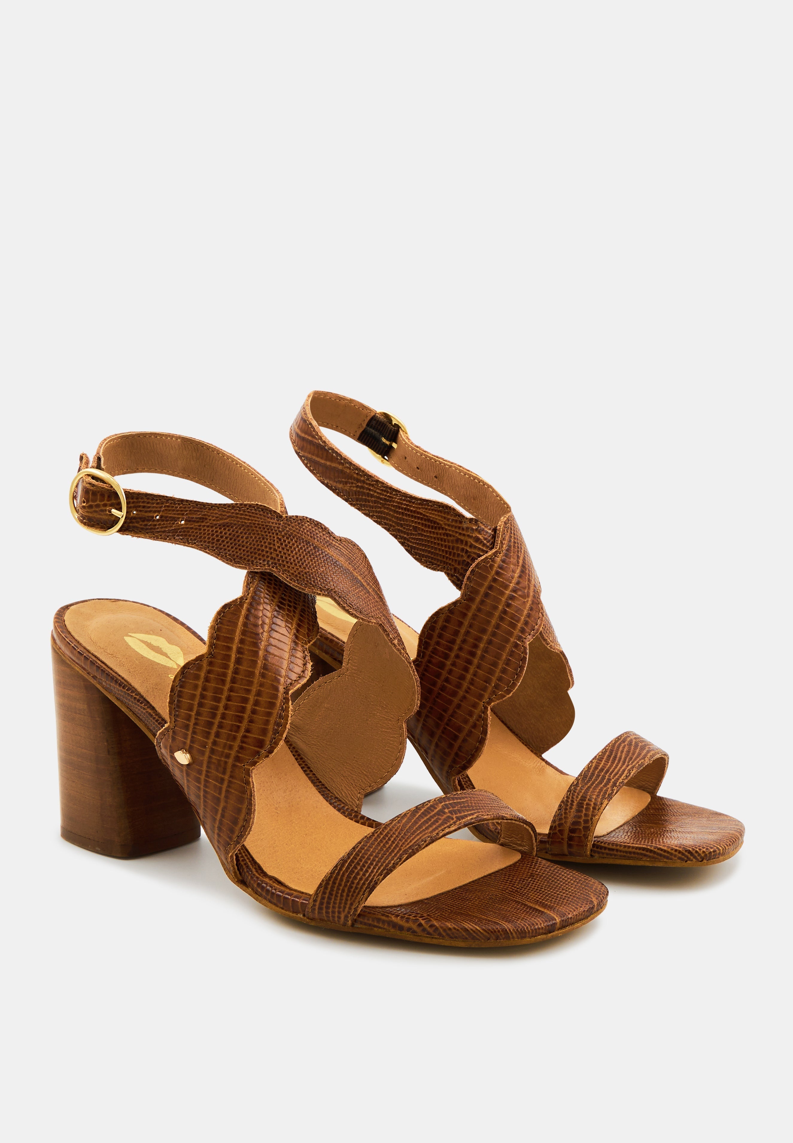 Sandales Octavie-Cuir Lezard Cognac