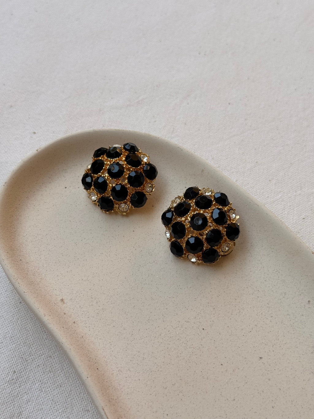 Boucles D’Oreilles Vintage - Pavées De Strass Noir