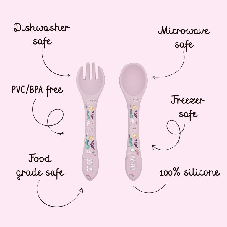 Kit de tenedor y cuchara de silicona - El unicornio