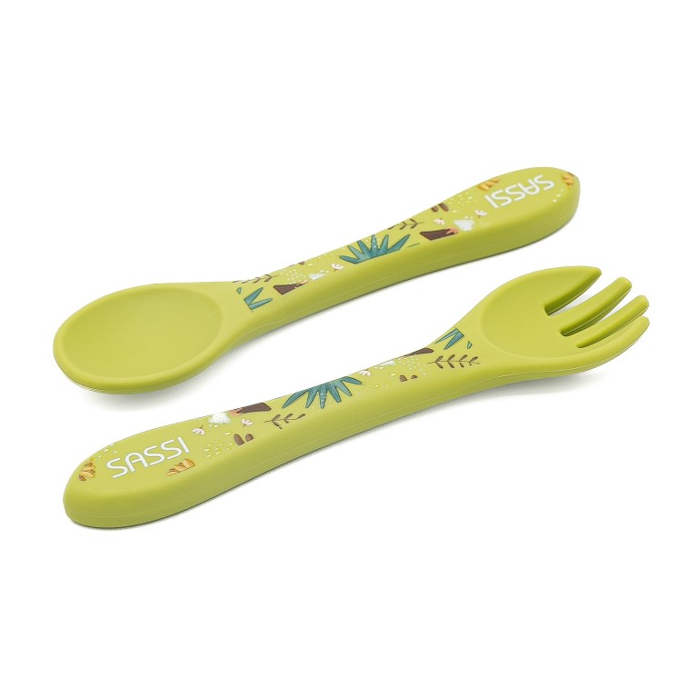 Kit de tenedor y cuchara de silicona - El dinosaurio