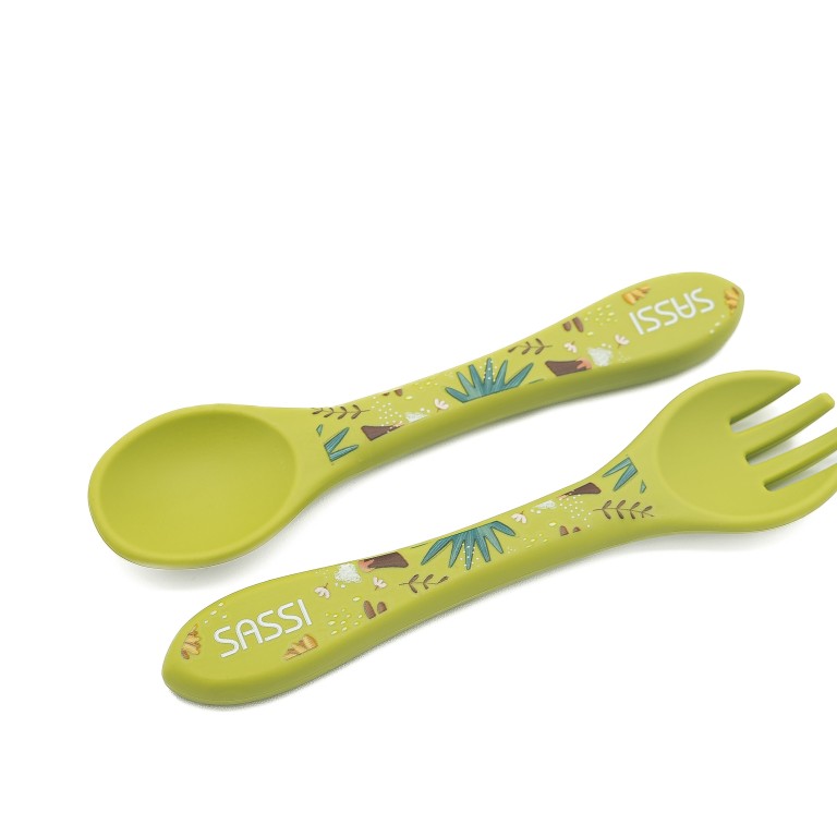 Kit de tenedor y cuchara de silicona - El dinosaurio