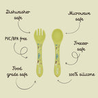 Kit de tenedor y cuchara de silicona - El dinosaurio