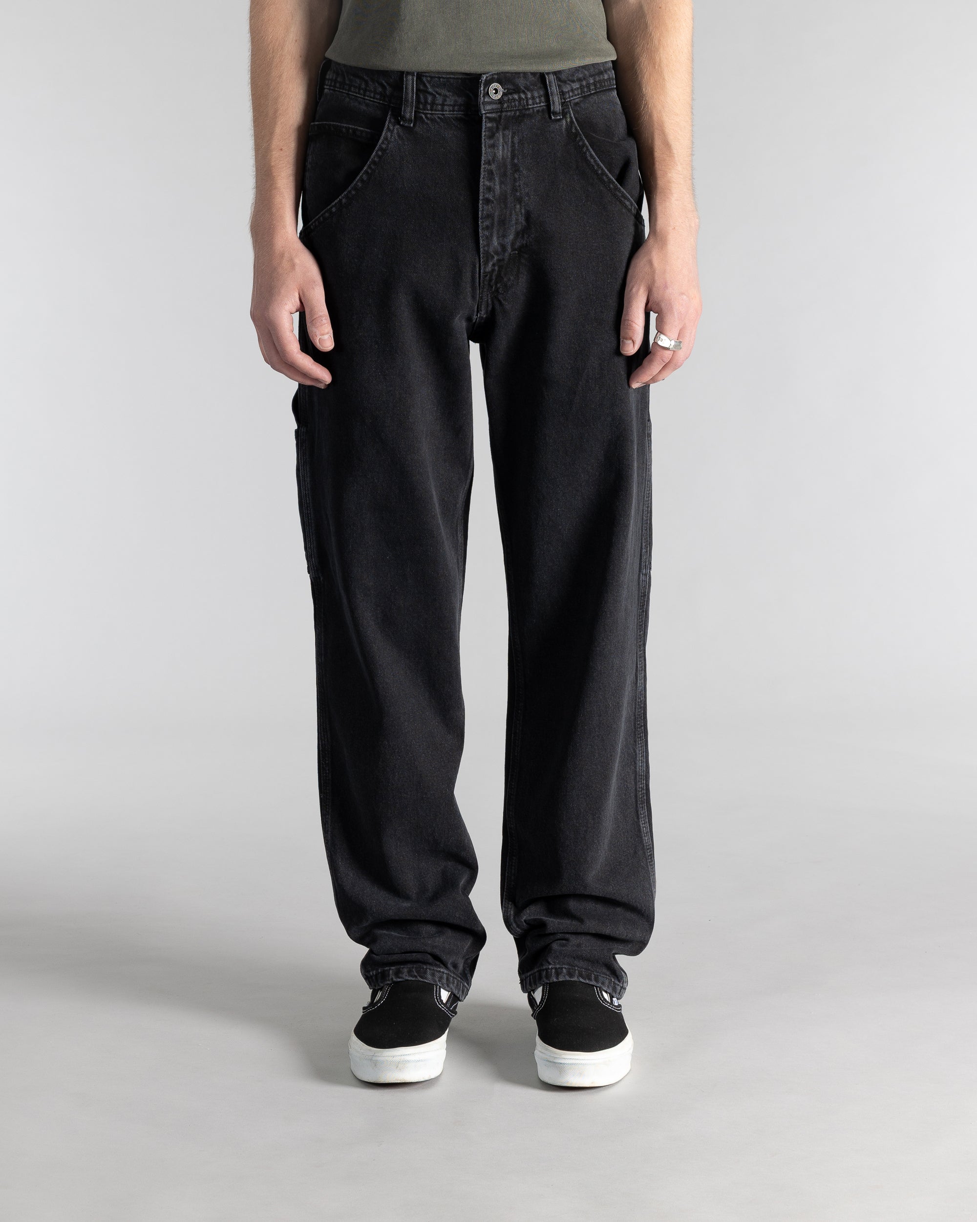 Pantalón pintor de los años 80 - Denim negro lavado a la piedra