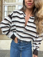 Cardigan Daniella rayé marron beige et blanc