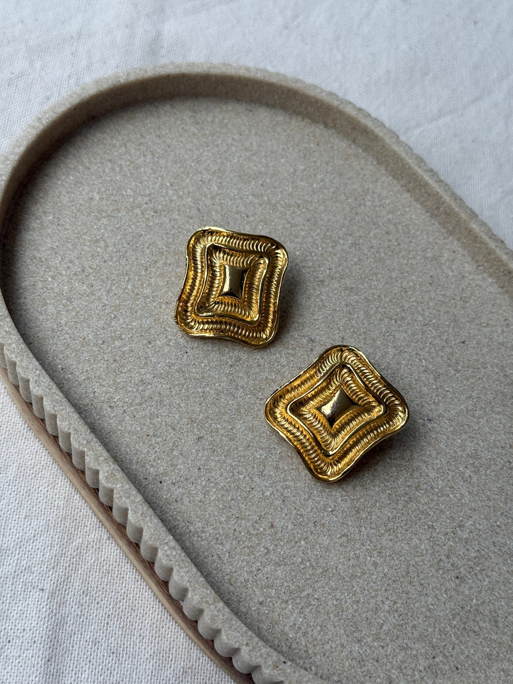 Vintage Earrings - Textured Gold Rectangles
