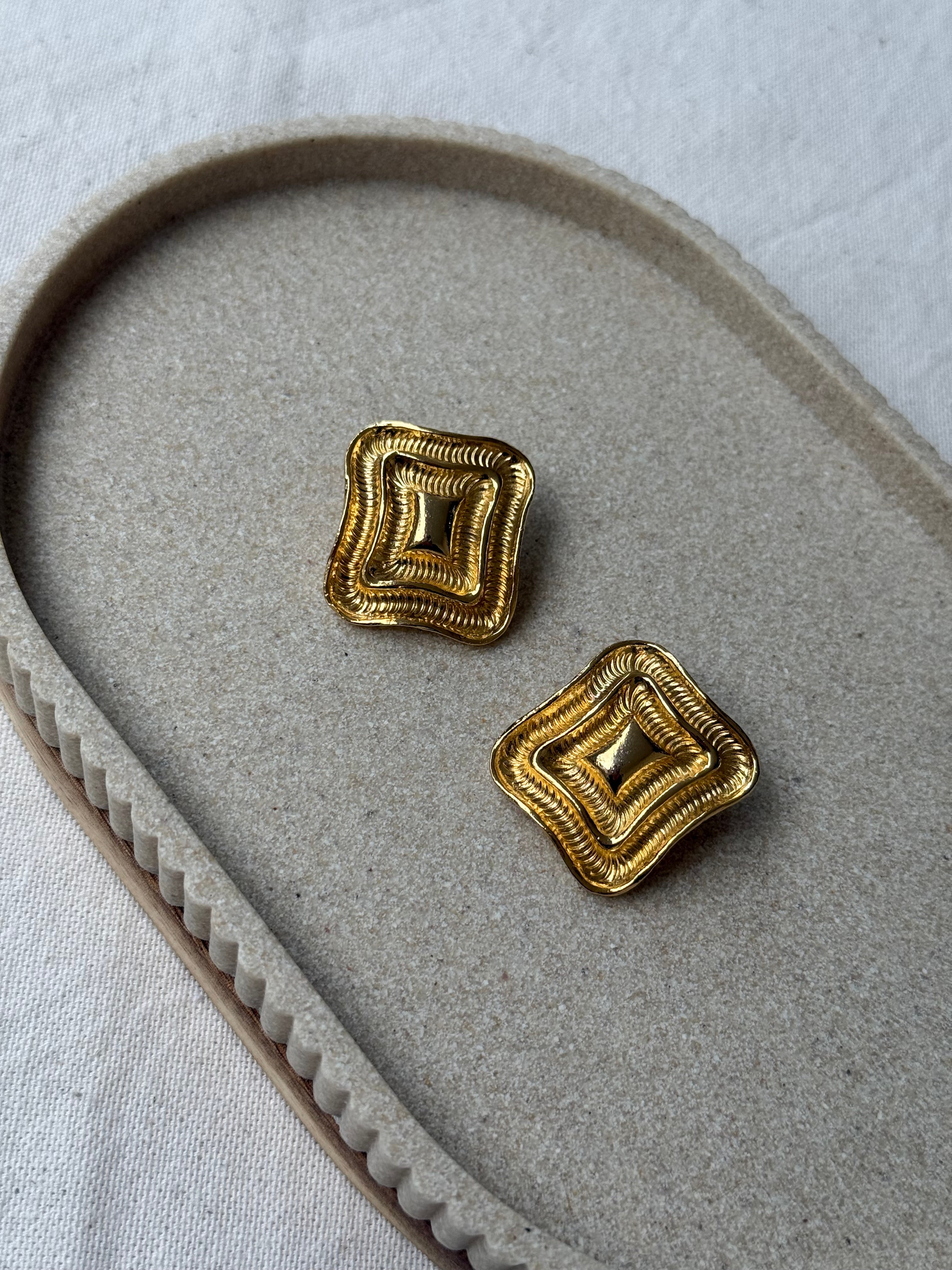 Vintage Earrings - Textured Gold Rectangles