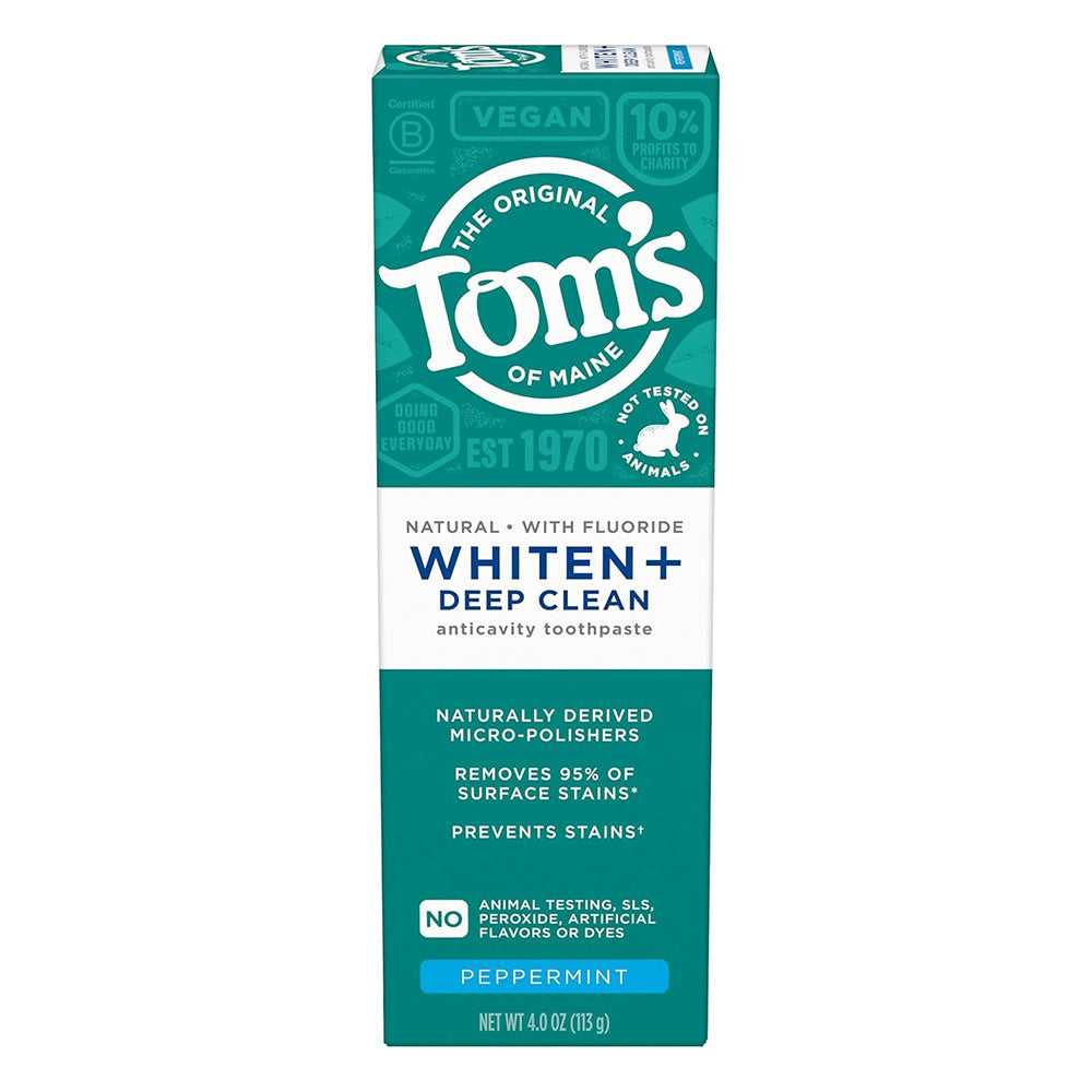 Toms Whitening and Deep Clean Peppermint Fluoride Free Toothpaste 4Oz (113g)