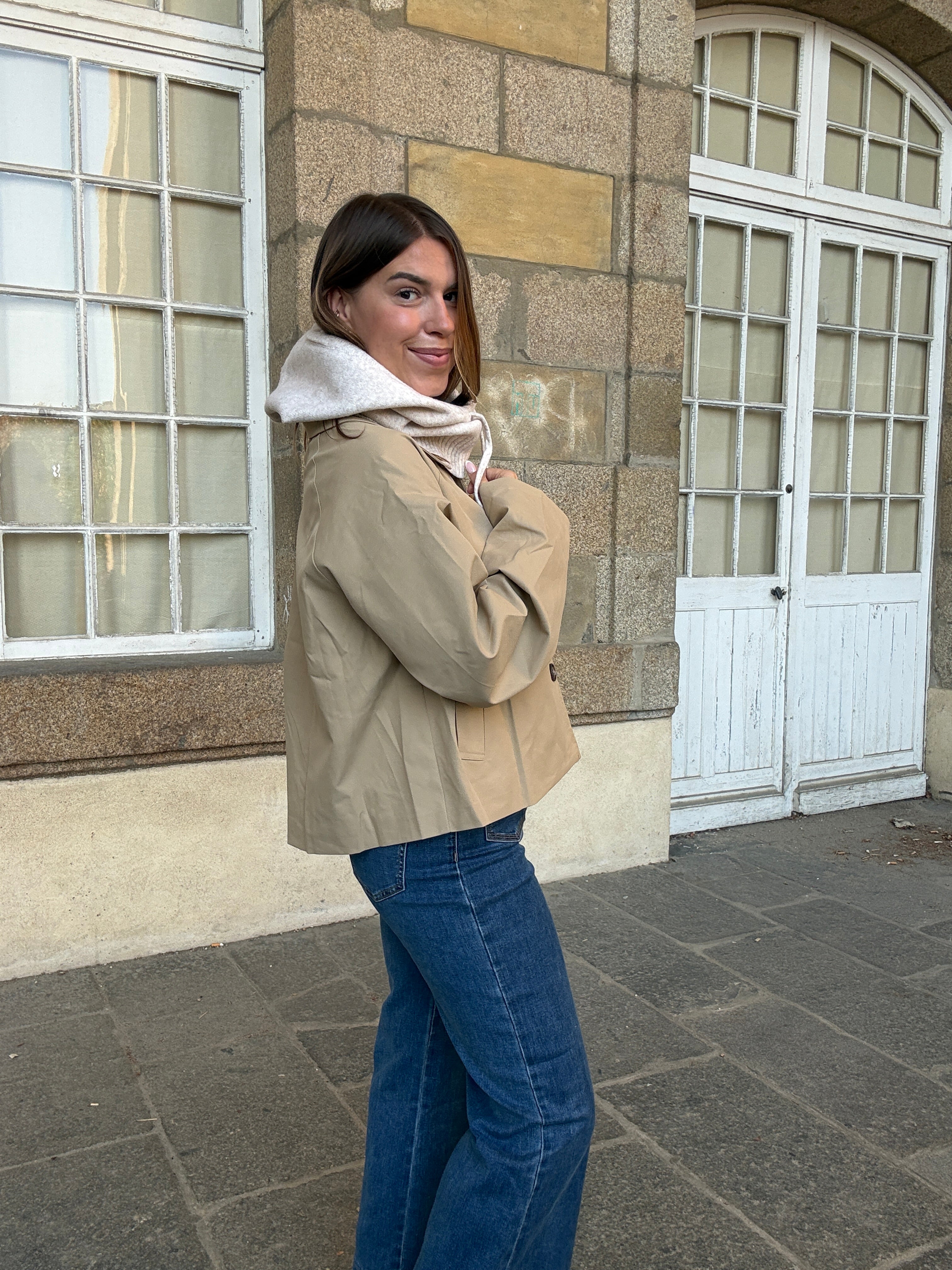 Cagoule en laine et cachemire beige
