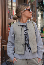 Arsène Beige Gingham Sleeveless Waistcoat