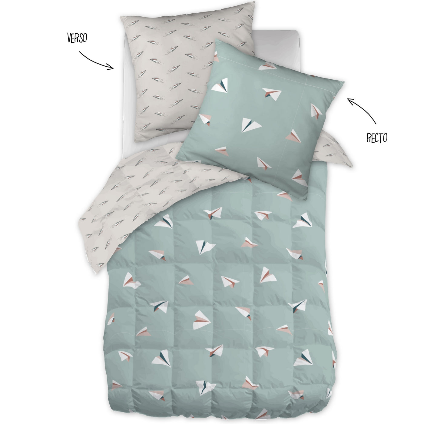 Petits Papiers - Couette Imprimée + Taie(s) D'Oreiller - Coton Imprimé