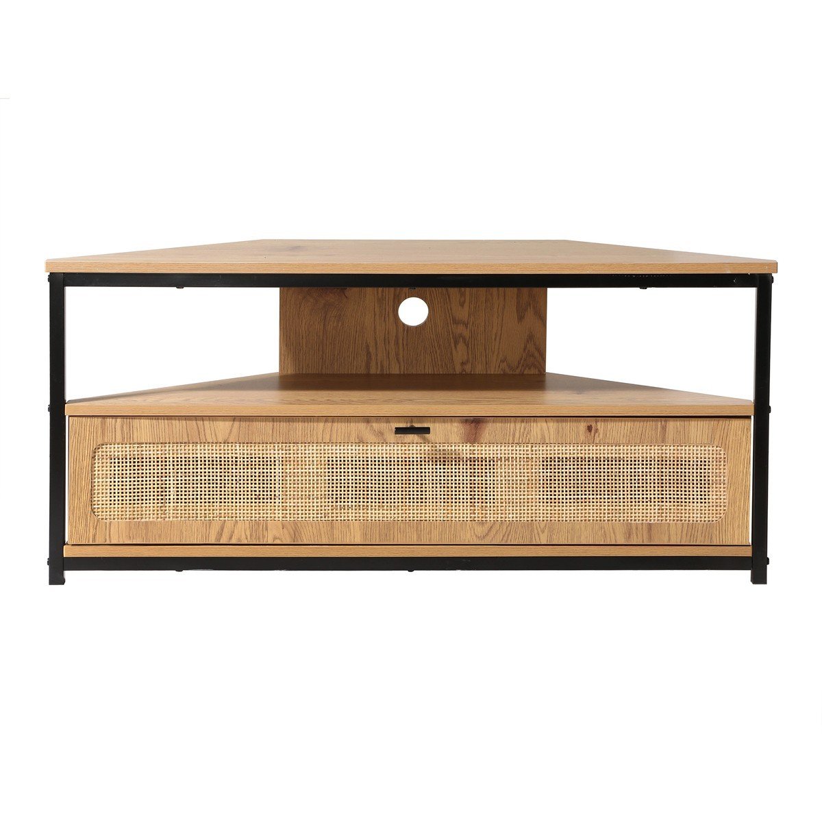 Jaya - Meuble Tv D'Angle 1 Porte Avec Cannage Rotin - Bois Clair