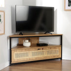 Jaya - Meuble Tv D'Angle 1 Porte Avec Cannage Rotin - Bois Clair