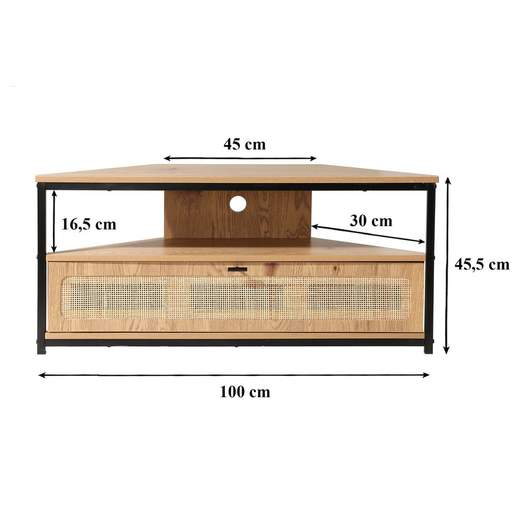 Jaya - Meuble Tv D'Angle 1 Porte Avec Cannage Rotin - Bois Clair
