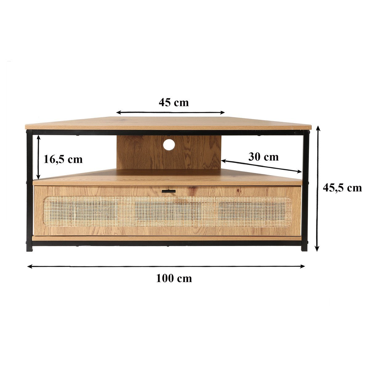 Jaya - Meuble Tv D'Angle 1 Porte Avec Cannage Rotin - Bois Clair