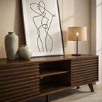 Friborg - Tv Unit Sliding Doors Grooved Wood Effect Fronts - Dark Wood