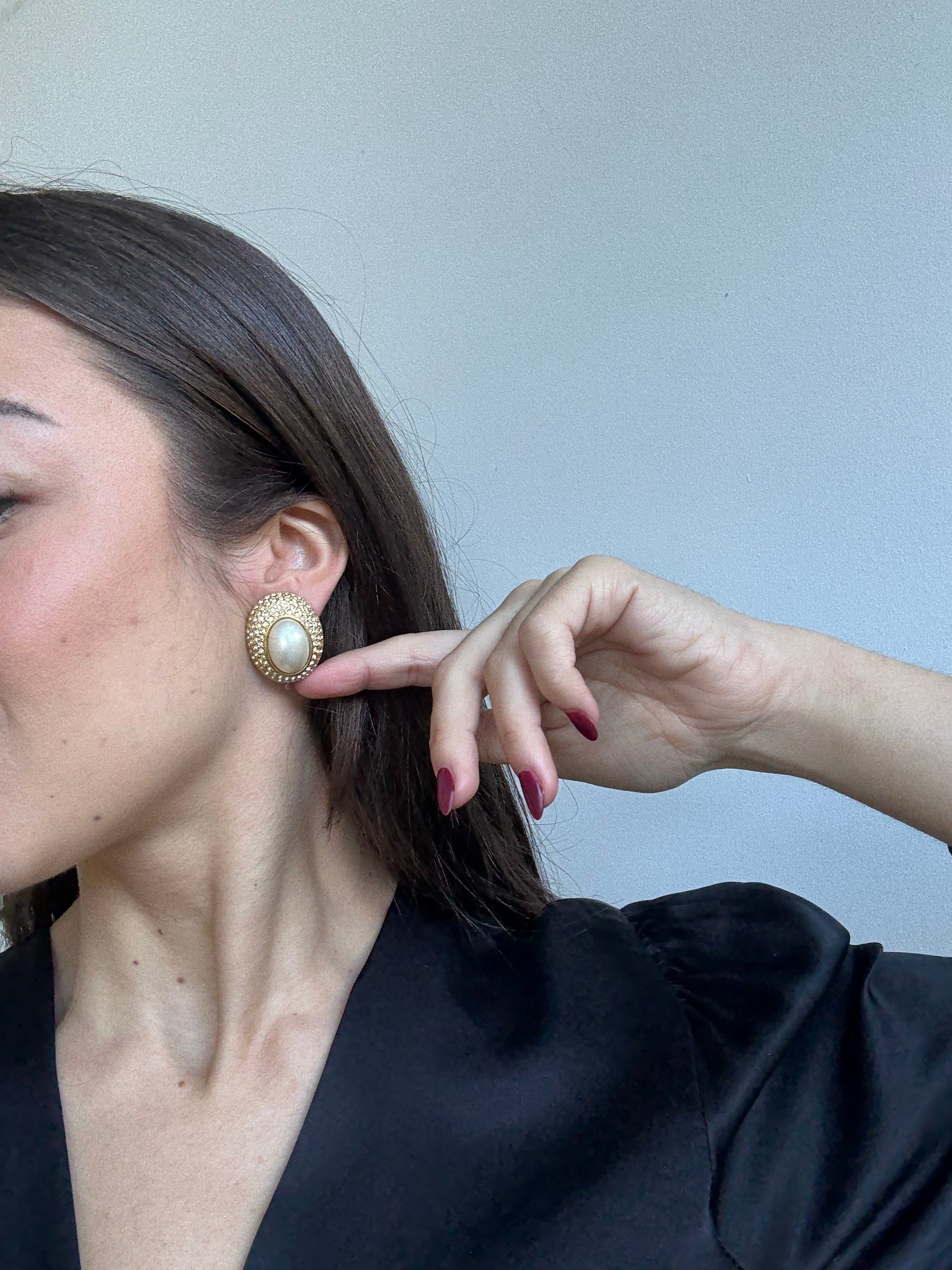 Boucles D’Oreilles Vintage - Ovales Perlées Pavées