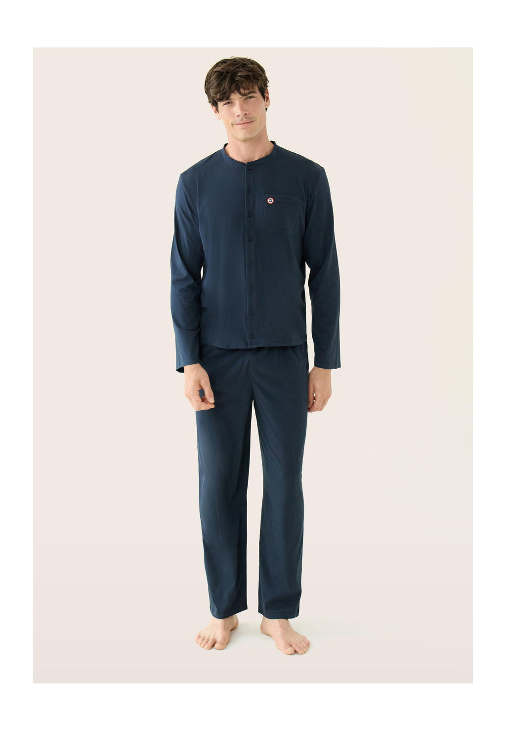 Completo Pigiama Hugo Maglia A Maniche Lunghe E Pantaloni Tinta Unita In Cotone - Marine