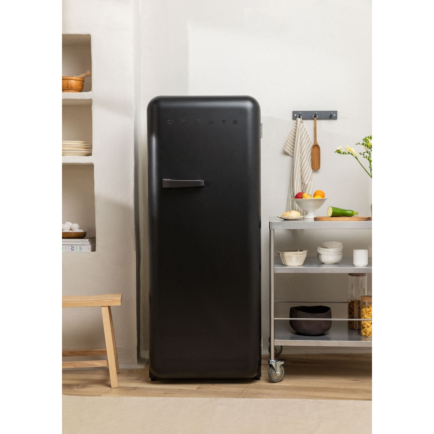 Retro Fridge 281L - Réfrigérateur Rétro - Noir Poignées Noires