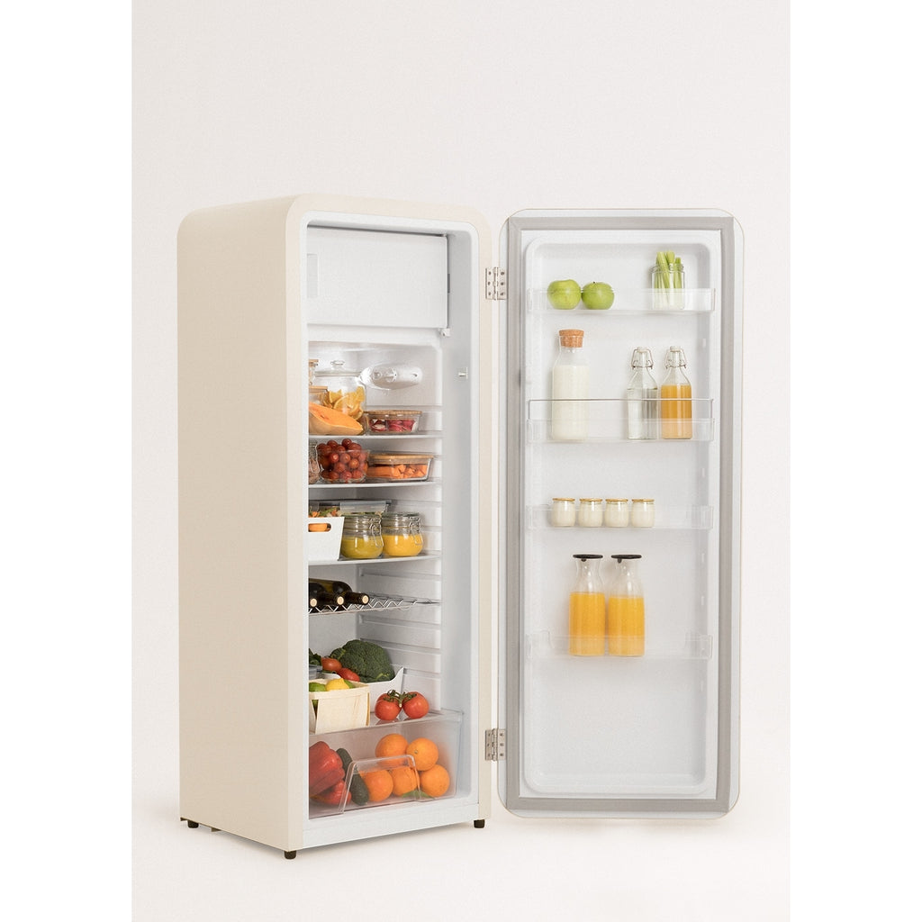 Retro Fridge 281L - Réfrigérateur Rétro - Blanc Cassé Poignées Or Rose