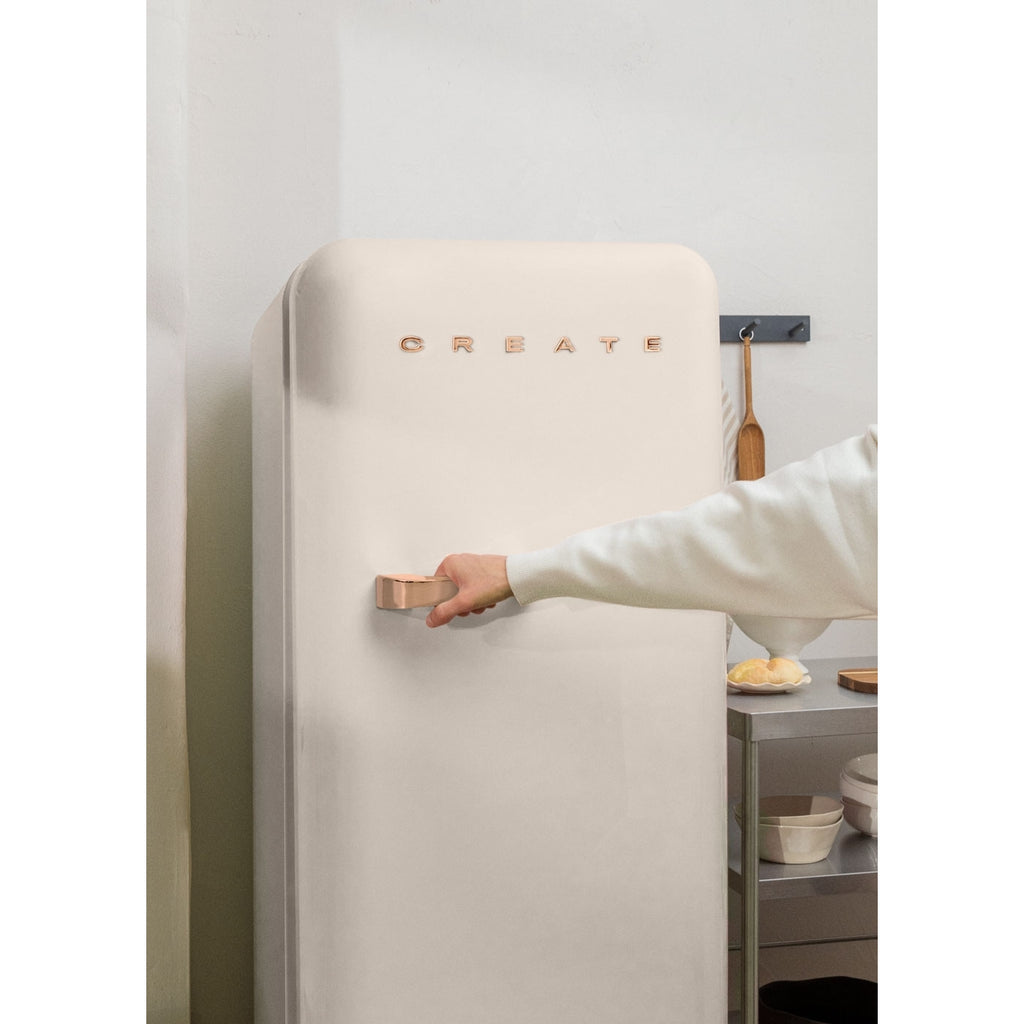 Retro Fridge 281L - Réfrigérateur Rétro - Blanc Cassé Poignées Or Rose