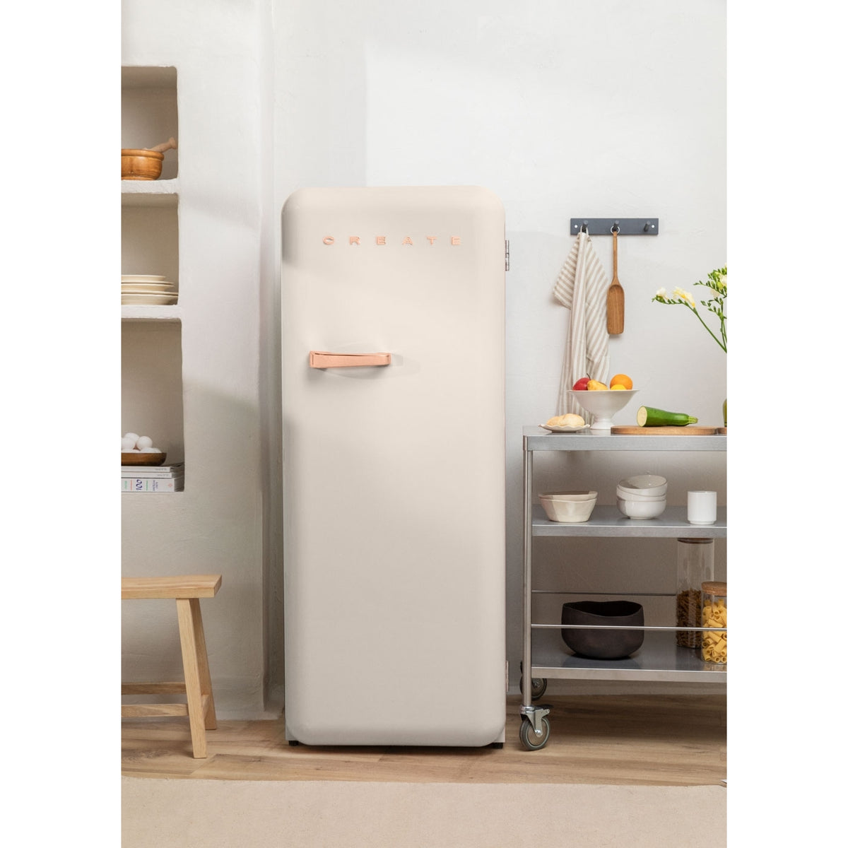 Retro Fridge 281L - Réfrigérateur Rétro - Blanc Cassé Poignées Or Rose
