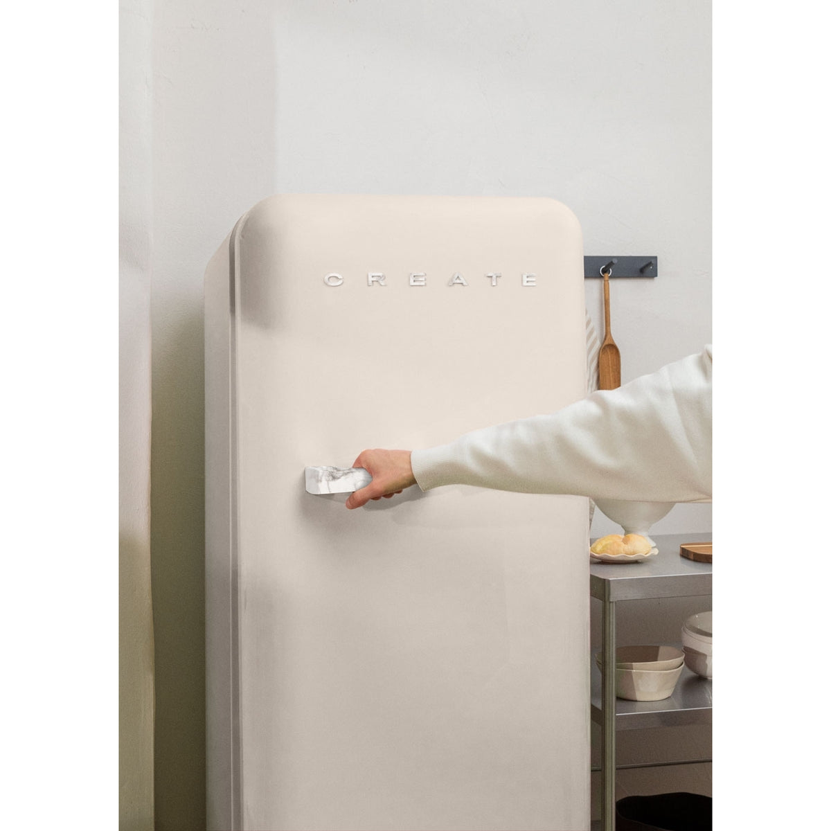 Retro Fridge 281L - Réfrigérateur Rétro - Blanc Cassé Poignées Marbre