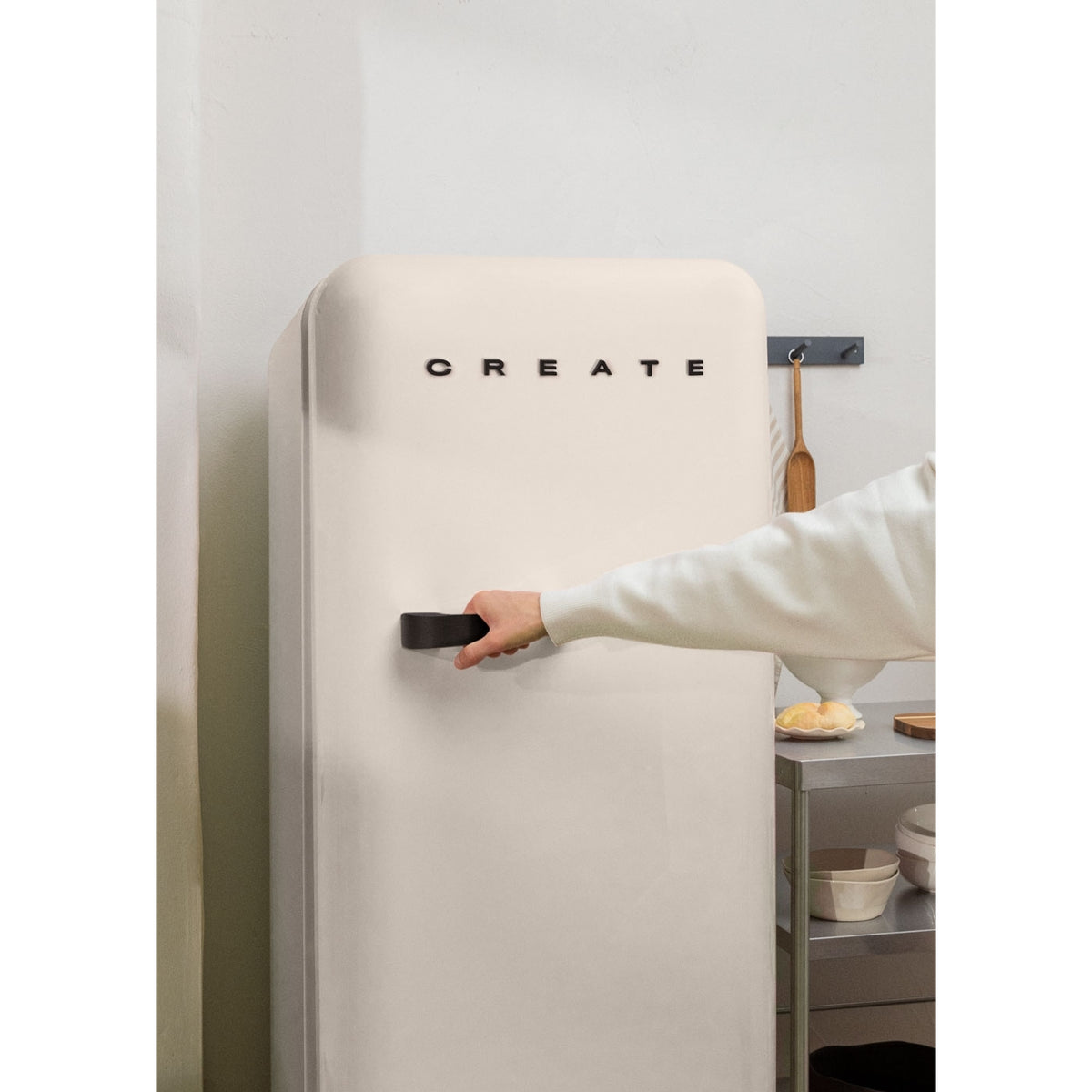 Retro Fridge 281L - Réfrigérateur Rétro - Blanc Cassé Poignées Noires