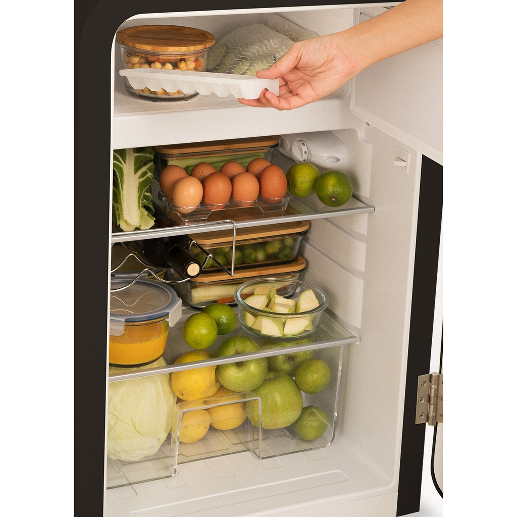 Retro Fridge 107L - Réfrigérateur Rétro - Noir Poignées Or