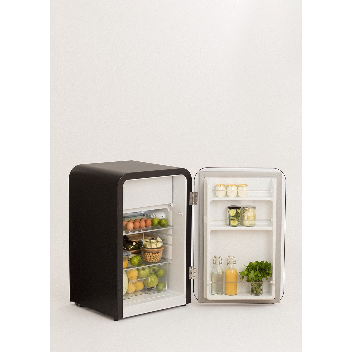 Retro Fridge 107L - Réfrigérateur Rétro - Noir Poignées Marbre